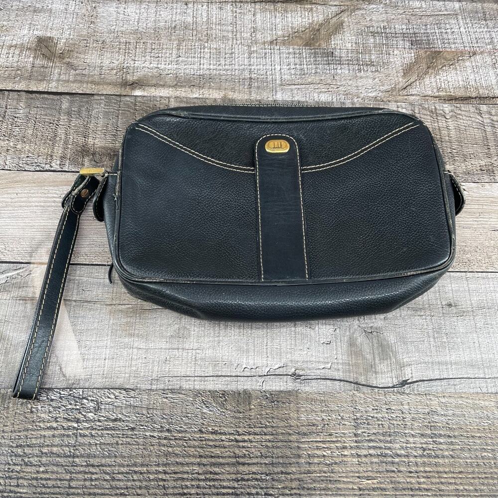 Dunhill Leather Clutch Bag Wristlet Carrying Pouch Black